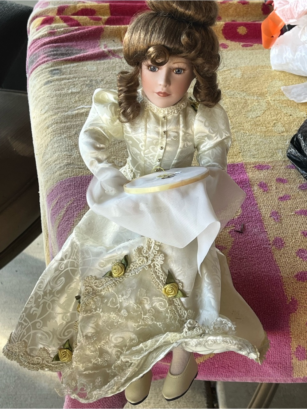 Porcelain Collector Doll in Ivory Lace Dress - Classic Kids Toy